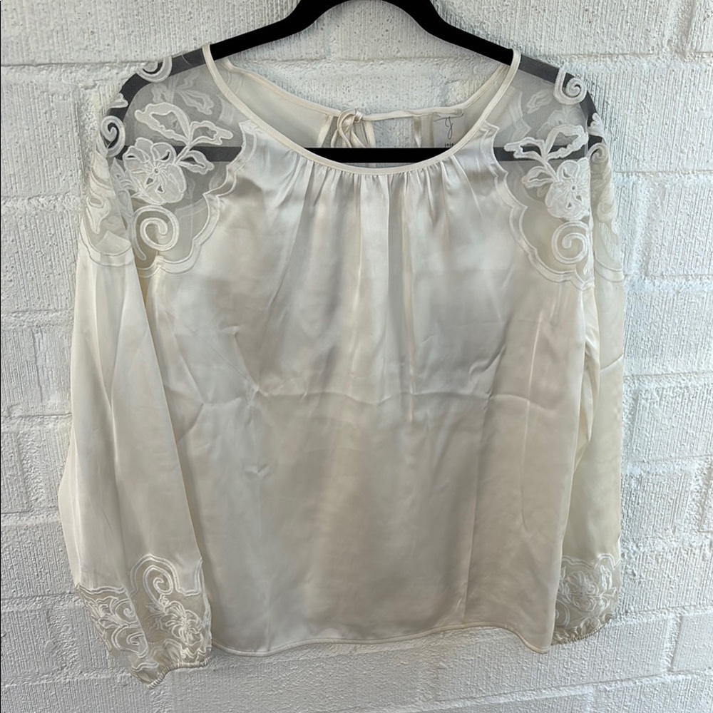 Joie Embroidered Lace White Long Sleeve Blouse
